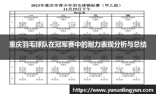 重庆羽毛球队在冠军赛中的耐力表现分析与总结